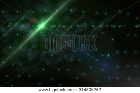 Anamorphic Green Lens Flare Isolated On Black Background For Overlay Design Or Screen Blending Mode