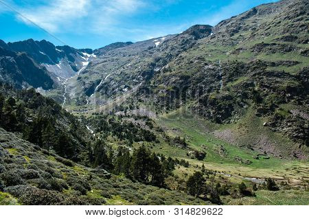 Beautiful Landscape Mountains In Summer At Parc Natural Del Comapedrosa, Andorra