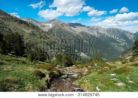 Beautiful Landscape Mountains In Summer At Parc Natural Del Comapedrosa, Andorra