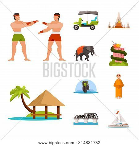 Vector Design Of Thailand And Travel Logo. Set Of Thailand And Culture Stock Symbol For Web.