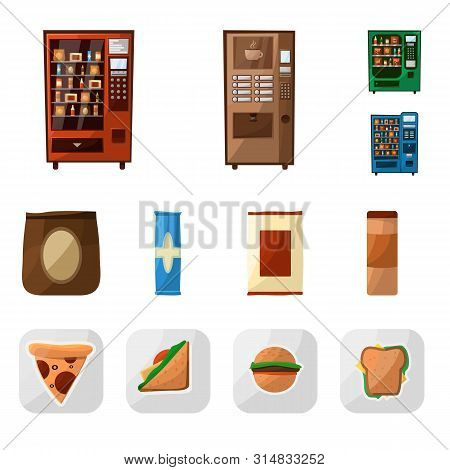 Vector Illustration Of Vending And Service Sign. Set Of Vending And Snack Stock Symbol For Web.