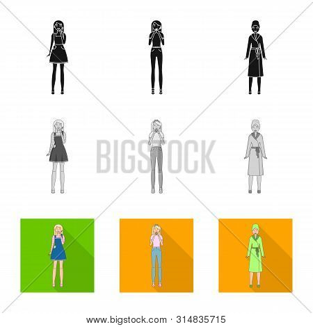 Vector Illustration Of Posture And Mood Sign. Set Of Posture And Female Vector Icon For Stock.