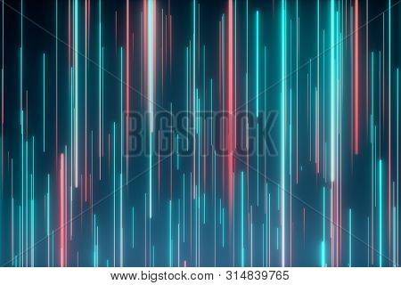 Abstract Directional Neon Lines Geometric Background. Data Flow. Optical Fiber. Explosion Star. Moti