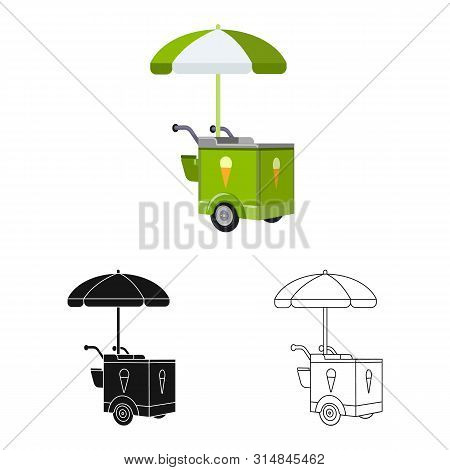 Isolated Object Of Cart And Parasol Sign. Set Of Cart And Sunshade Stock Symbol For Web.