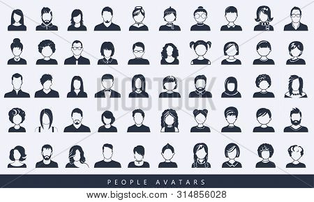 Set Of Avatar Or User Icons. Vector Illustration. Silhouettes Man And Woman. Adult, Youth And Child 