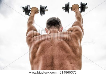 Fit Your Body And Lose Weight. Athletic Body. Dumbbell Gym. Fitness And Sport Equipment. Man Sportsm
