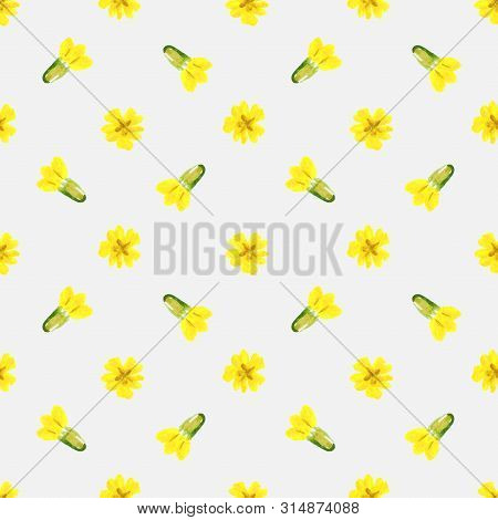 Seamless Pattern With Watercolor Spring Cowslip Flowers