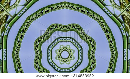 Panorama Frame Interesting Circular Green Metal Bars Created Using Reflections In A Rounded Shape Fr