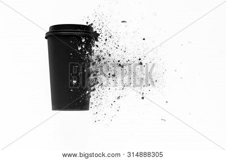 Top View Of The Disposable Coffee Cup Is Decomposed Into Small Pieces, Ecological Concept