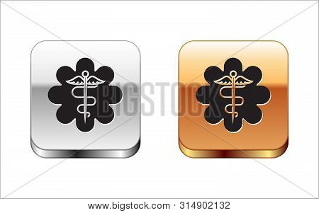 Black Emergency Star - Medical Symbol Caduceus Snake With Stick Icon Isolated On White Background. S