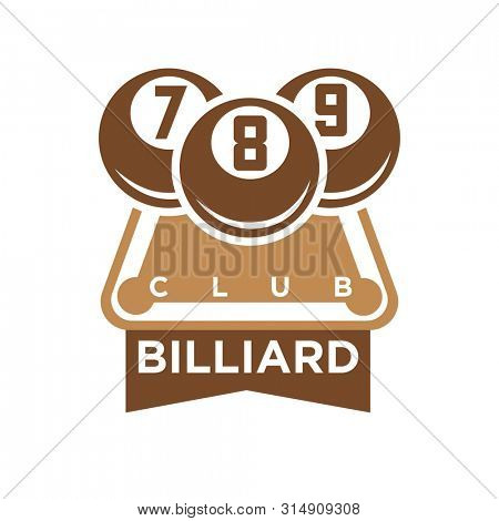 Pool or billiards  icon or template of cues and balls for poolroom game club contest. Emblem or logo for championship tournament wih champion winner cup award and victory crown
