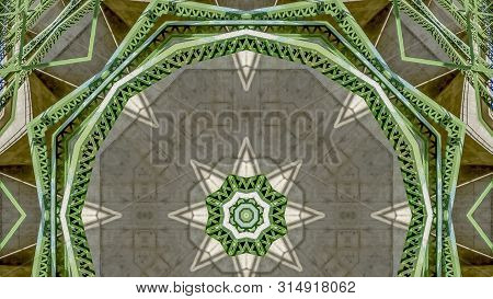 Panorama Frame Circular Design With Copy Space And Negative Space In The Center Made From Green Brid