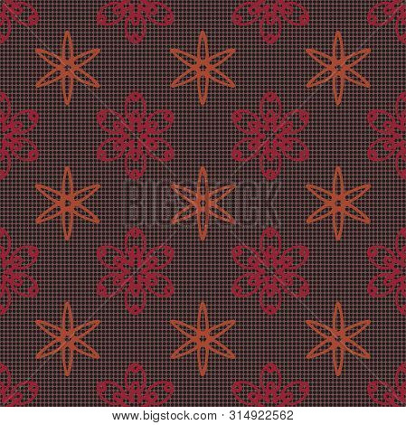 Geometric Floral Seamless Pattern On Polka Dot Background Can Be Used For Can Be Used For Wallpaper,