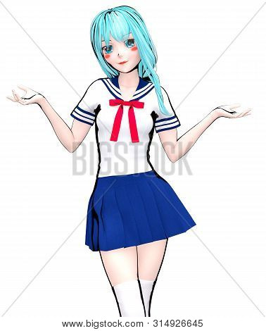 3D Japanese Anime Schoolgirl.