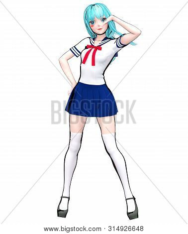3D Japanese Anime Schoolgirl.
