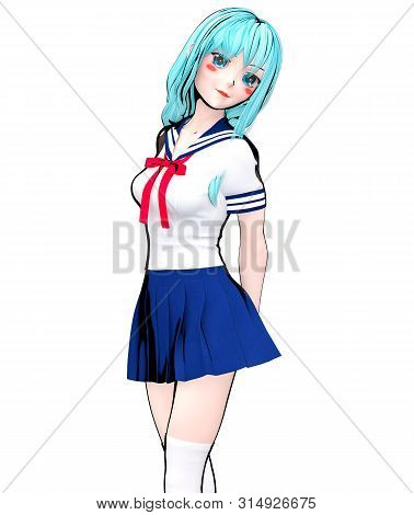 3D Japanese Anime Schoolgirl.