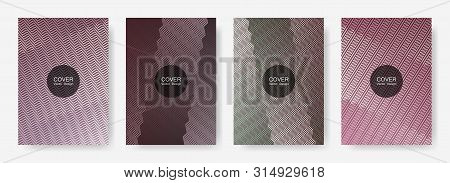 Zig Zag Lines Halftone Banner Templates Set, Gradient Stripes Texture Vector Backgrounds For Annual 