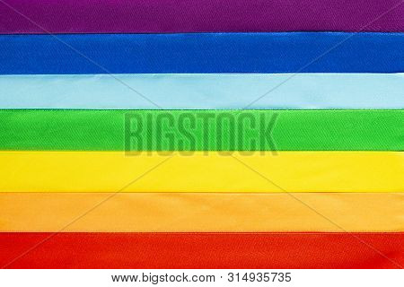 Lgbt Flag Symbol Made Of Satin Ribbons.