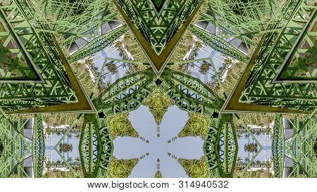 Panorama Patterned Photo Created From The Shapes Of A Green Bridge In California