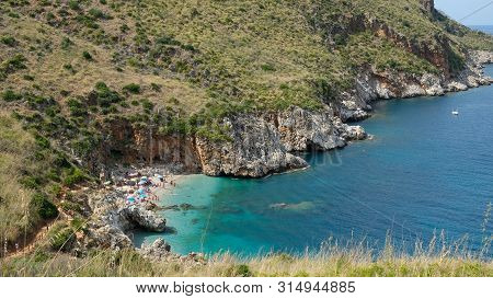 Zingaro Reserve, Province Of Trapani, Sicily. View Of The Beautiful Cala Capreria From The Heights.