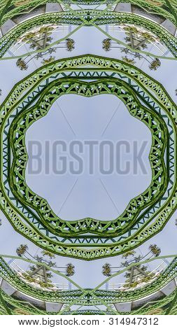 Vertical Circular Green Metal Bars Created Using Reflections In A Rounded Shape From A Bridge In Cal
