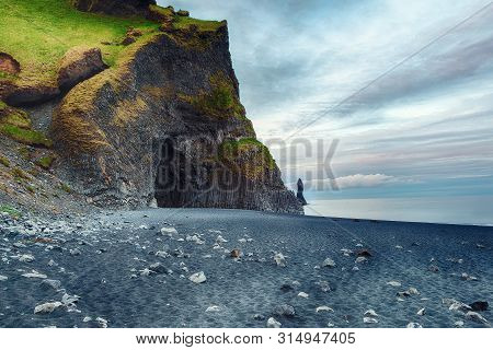 Amazing Landscape With Basalt Rock Formations Troll Toes On Black Beach Reynisfjara Near The Village
