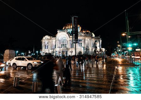 Distrito Federal, Mexico City, July 25, 2019 - Pedestrian Crossing Of Palacio De Bellas Artes In His