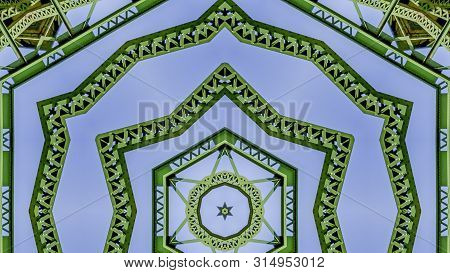 Panorama Frame Symmetrical Pattern Design Created From Doubling A Photo Of A Green Bridge In Califor