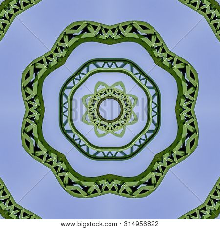 Square Interesting Circular Green Metal Bars Created Using Reflections In A Rounded Shape From A Bri