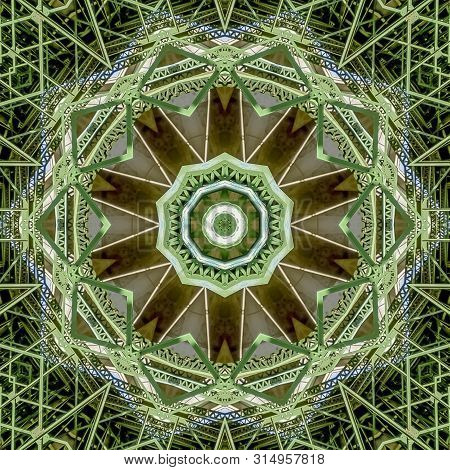 Square Very Busy Patterned Photo Created From The Shapes Of A Green Bridge In California