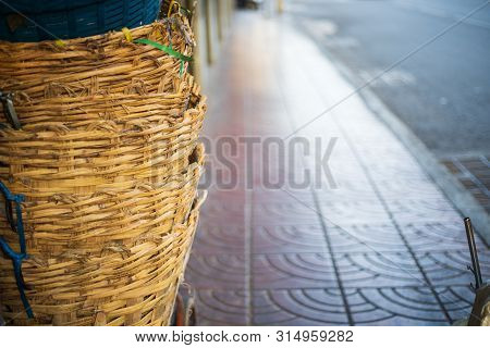 Row Of Big Bambo Basket Overlap At Thailand Street