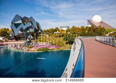 Poitiers, France - September 21 2010 : Futuroscope, or Parc du Futuroscope is a French amusement park that lets you experience sounds, images, and sensations.