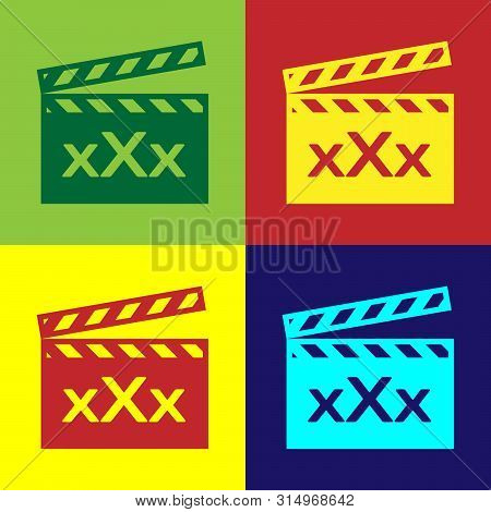 Color Movie Clapper With Inscription Xxx Icon Isolated On Color Background. Age Restriction Symbol. 