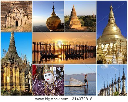 Myanmar - Landmark Collage With Tourist Hightlights
