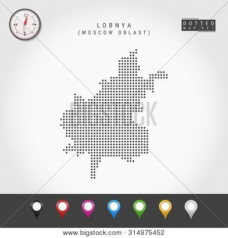 Dots Map Of Lobnya, Moscow Oblast. Simple Silhouette Of Lobnya. Vector Compass. Multicolored Map Mar