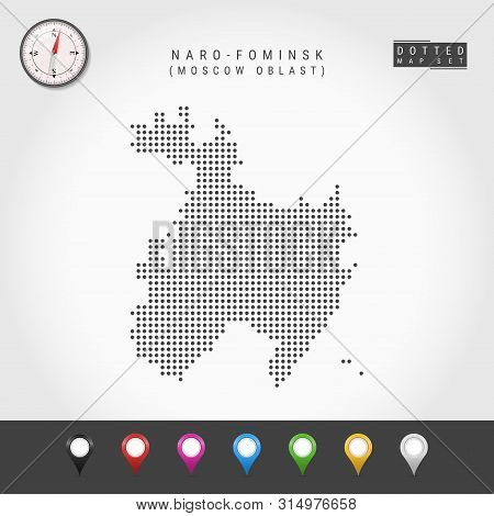 Dots Map Of Naro-fominsk, Moscow Oblast. Simple Silhouette Of Naro-fominsk. Vector Compass. Multicol