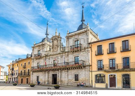 Ponferrada,spain - May 15,2019 - View At The Town Hall Building Of Ponferrada. Ponferrada Lies On Si