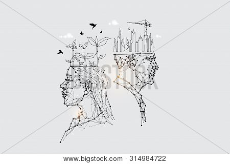 The Particles, Geometric Art, Line And Dot Of Human Head.
Abstract Vector Illustration. Graphic Desi