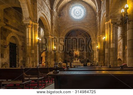 A Coruna,spain - May 15,2019 - View At The Interior Of Santa Maria Church In A Coruna. A Coruna Is A