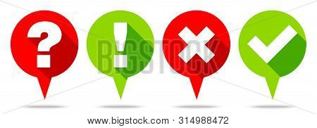 Four Round Speech Bubbles Question Answer And Checkmarks Red Green