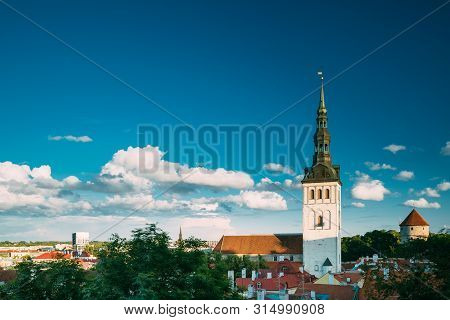 Tallinn, Estonia, Europe. Old Town Cityscape In Sunny Summer Evening. Popular Place With Famous Land