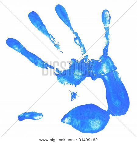 Hand mit blauer Farbe drucken