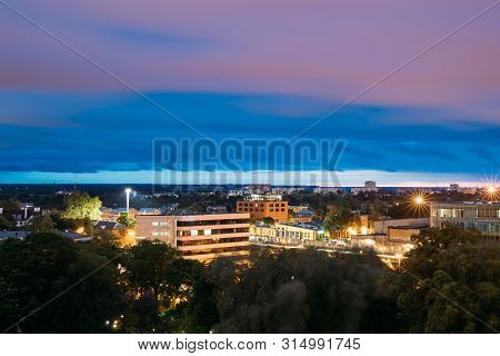 Tallinn, Estonia. Cityscape Skyline At Summer Evening Night. View From Patkuli Viewpoint.