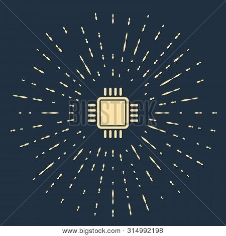 Beige Computer Processor With Microcircuits Cpu Icon Isolated On Dark Blue Background. Chip Or Cpu W