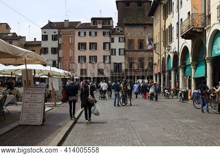 Mantova (mn), Italy - June 10, 2017: Piazza Delle Erbe, Mantova, Lombardy, Italy