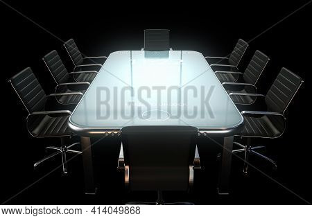 A Modern Concept Showing An Array Of Boardroom Office Chairs Convened For A Meeting Around An Illumi