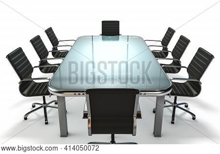 A Modern Concept Showing An Array Of Boardroom Office Chairs Convened For A Meeting Around An Illumi