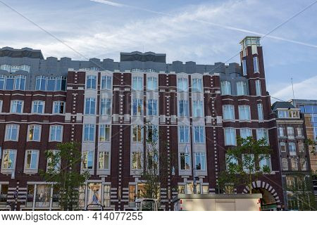 Amsterdam, Netherlands - July 02, 2018: Facade Of A Building In The Center Of Amsterdam