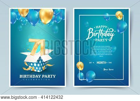 71st Years Birthday Vector Invitation Double Card. Seventy One Years Wedding Anniversary Celebration