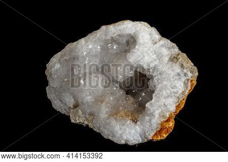 Macro Stone Mineral Quartz Geodes On Black Background